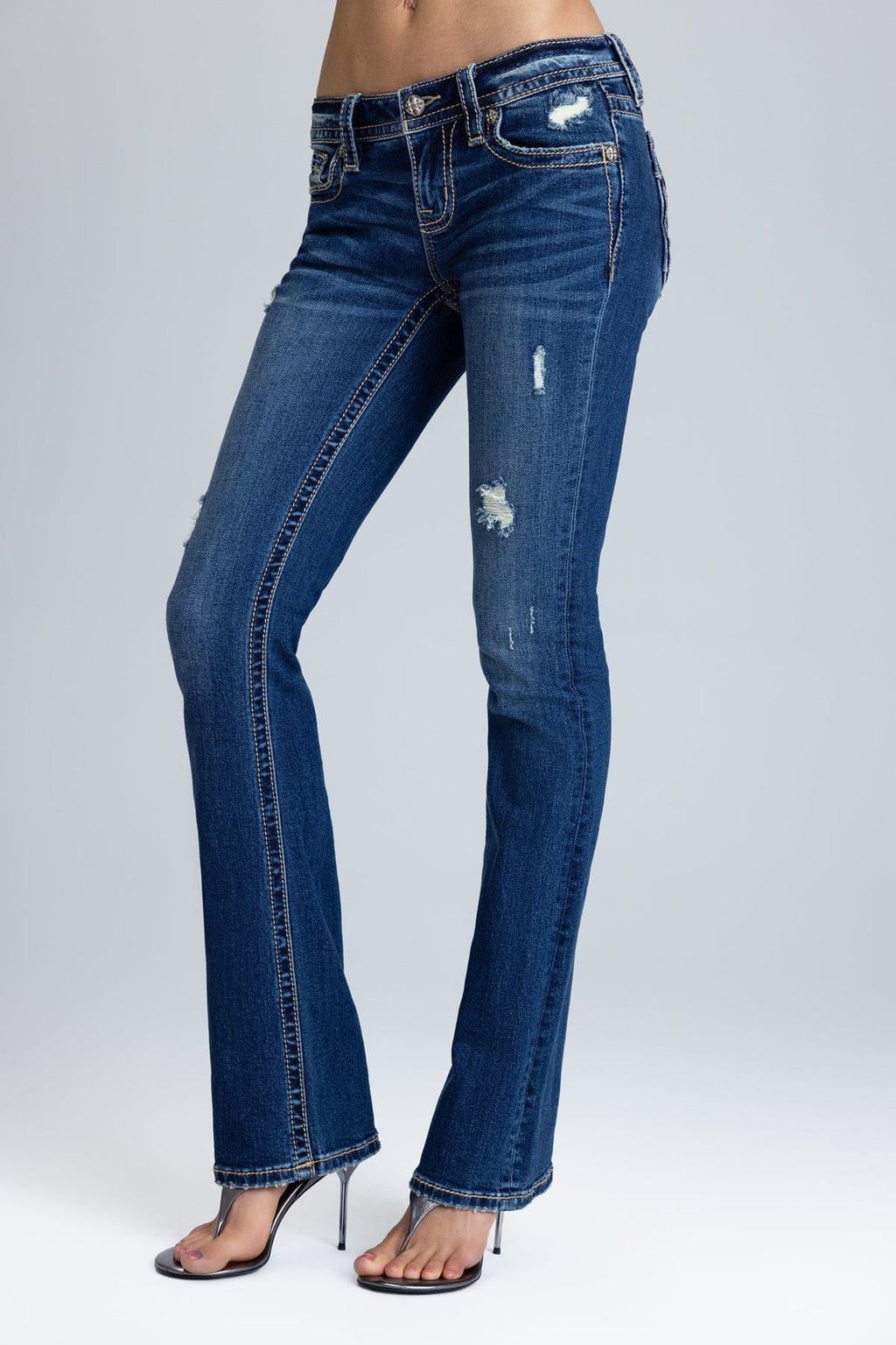 Lydia Border Stitched Low Rise Bootcut Jeans