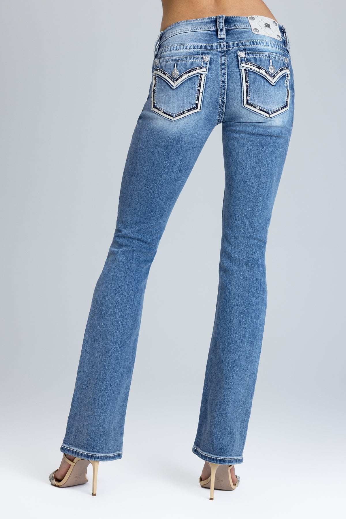 Halo Border Stitched Low Rise Bootcut Jeans